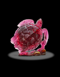 Rubellite Carving of a Swimming Sea Turtle by Gerd Dreher