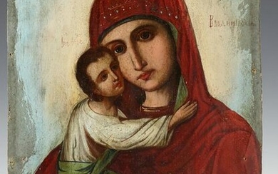 Russian Icon of the Virgin of Vladimir, 19th c., oil on