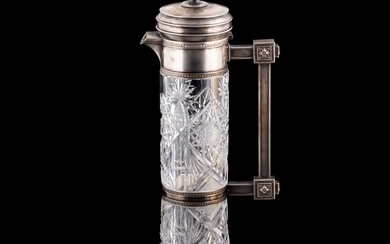 Russian silver and crystal claret jug with Judith stars on the top and the handle...