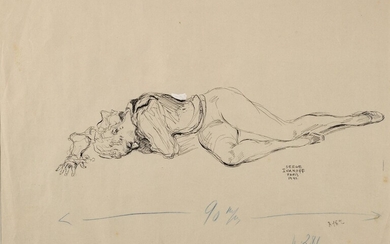 (SERGE LIFAR) Serge IVANOFF (1893-1983 Serge Lifar allongé, scène d’un ballet, 1941, Encre et gouache,...