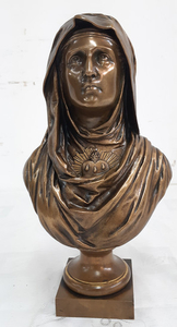 SIGNED 19TH C. FRENCH BRONZE BUST OF VIRGIN MARY