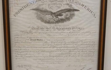COMMISSION SIGNED BY ABRAHAM LINCOLN AUGUST 6, 1861 FOR