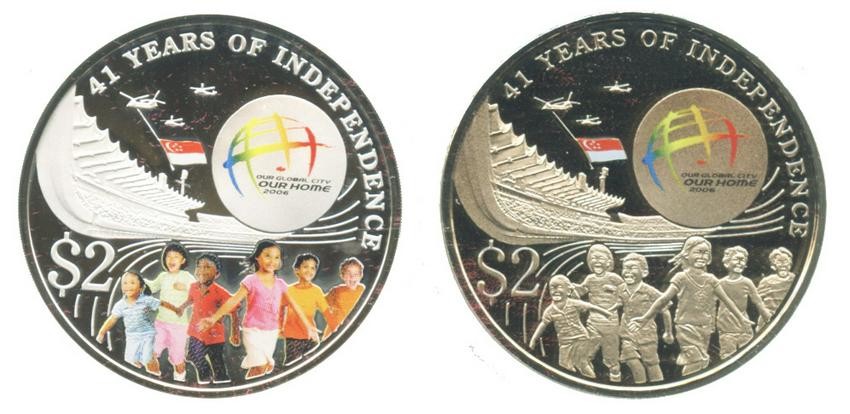 SINGAPORE Silver & Cu-Ni $2 commemorative 2 in 1 Coin