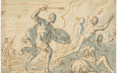 SIR JAMES THORNHILL (MELCOMBE REGIS 1675-1734 BLANDFORD FORUM), Figures fleeing a warrior