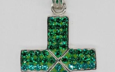 STERLING SILVER GREEN RHINESTONE CROSS NECKLACE PENDANT 925 NEW OLD STOCK (111)