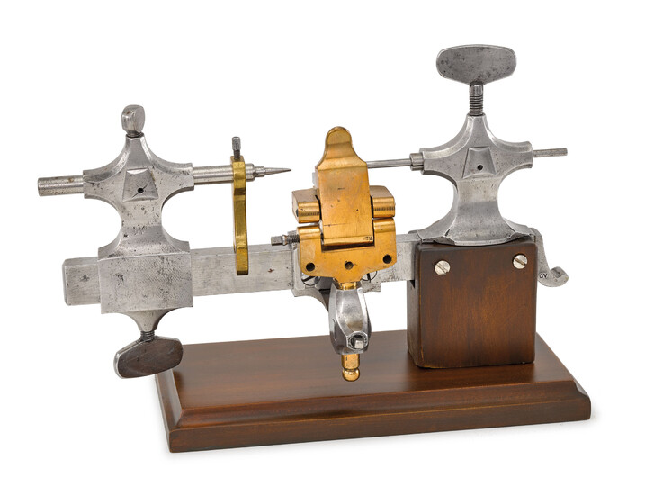 SWISS / FRANCE. A WOODEN, BRASS AND STAINLESS STEEL HAND-OPERATED LATHE MACHINE, CIRCA 1900