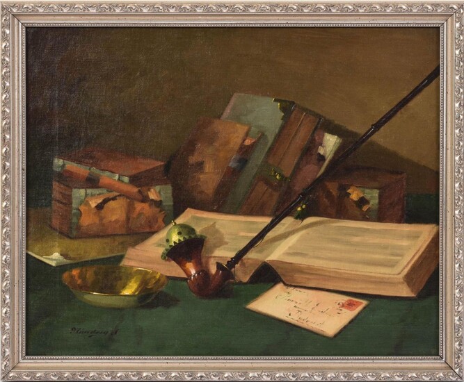 Sandor Nandory Still Life with Books and Pipe