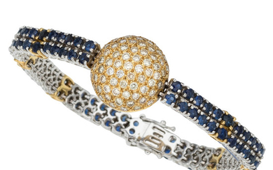 Sapphire, Diamond, Gold Bracelet The bracelet features round-cut sapphires...