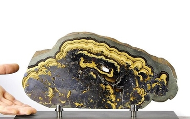 Schalenblende (Sphalerite, Wurtzite, Pyrite, Galena) Large slice mounted on a pedestal - 315×215×10 mm - 3349 g
