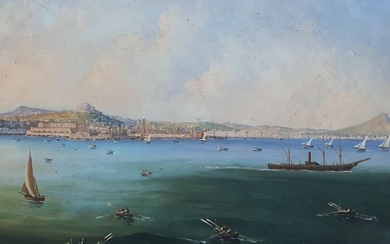 Scuola napoletana del XIX secolo - Veduta di Napoli dal mare
