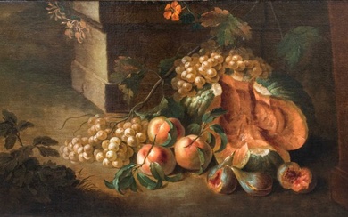 Scuola romana (XVIII) - Natura morta con melone e uva