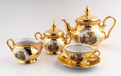 Servito da tè da 12 in porcellana a foglia d’oro marcato Bavaria