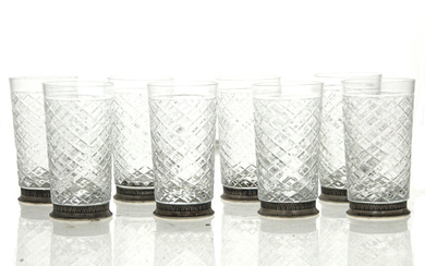 Set of Eight Silver and Crystal Cups, Russia, 20th Century.