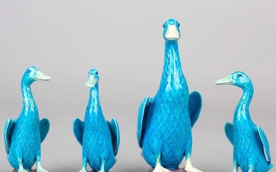 Set of blue glazed beautiful lovely duckling, 19th century