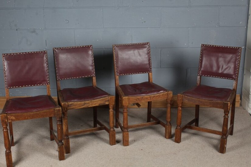 Set of four Cromwellian style dining chairs, with studded leather backs and seats (4)
