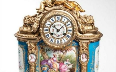 Sevres-Type Porcelain-Mounted Gilt-Bronze Mantel Clock
