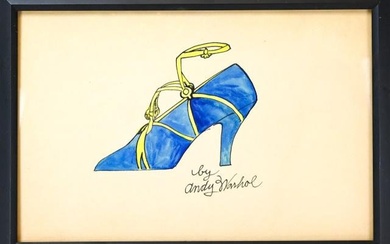 Signed Andy Warhol High Healed Shoe Watercolor
