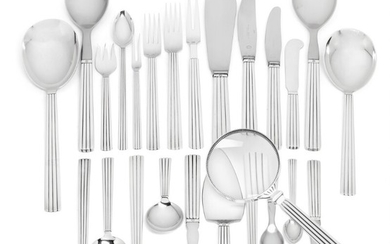 Sigvard Bernadotte: “Bernadotte”. Sterling silver cutlery. Georg Jensen after 1945. Designed 1939. Weight excluding pieces with steel 3437 g. (96)