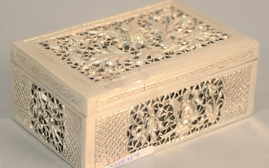 Silver Chinese cricket box, ht. 1 1/2", top 2 3/4" x