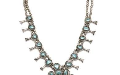 Silver and Turquoise Squash Blossom Necklace