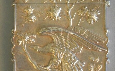 Silver card case with embossed eagle, 3 1/2" x 2 1/2"