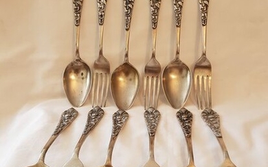Six Couverts Fork and Spoon of Heavy Djokja Indonesian Silver. (6) - .800 silver - Indonesia - 1920-1930