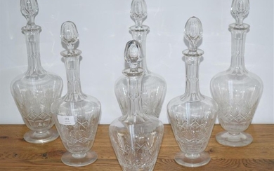 Six cut crystal decanters