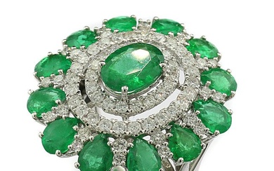 Smaragd Diamant Ring 5,30 carat Intensives Grün - 18 kt. White gold - Ring - 4.20 ct Emerald - Diamonds