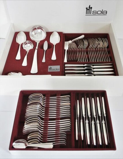 Sola exclusief 100 - Cutlery 9-person + serving cutlery, 97 pieces in cassette, motif Hollands Glad - Silverplate