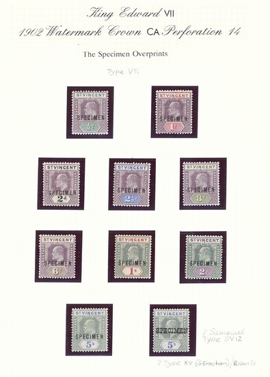 St. Vincent 1902 ½d. to 5/-, mint and used collection (104) on pages, including set overprinte...