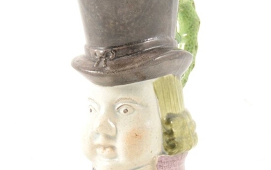 Staffordshire pearlware type character jug, John Liston as Paul Pry, 14cm.