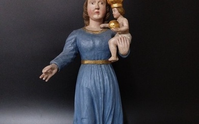 Statue, Folkloric Regia Madonna With Child Jesus - 54 cm - Wood