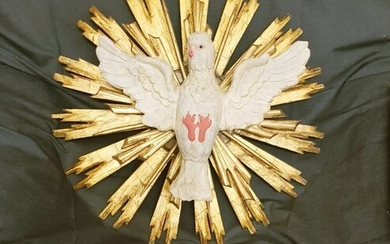 Statue dove with 2 rays wreaths gilded - Limewood - 19th century