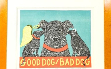 Stephen Huneck 7/500 Lithograph "Good Dog Bad Dog"