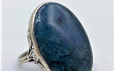Sterling Silver Ring Large Blue Turquoise Stone