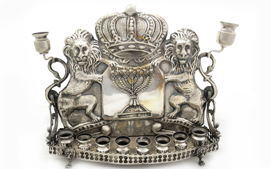 Sterling silver "Hanukkah menorah", probably 19th century size -...
