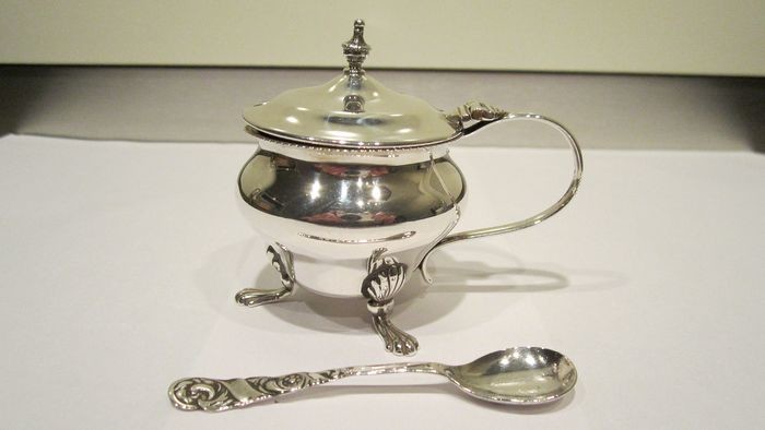 Sterling silver mustard jar with spoon 1902 (2) - .925 silver - Cooper Brothers & Sons, Birmingham - England - 1902