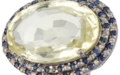 Sterling zilveren ring bezet met citrien, saffier en diamant.