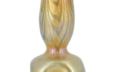 Steuben Gold Aurene Pulled Feather Vase