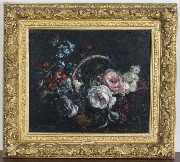 Stuart Scott Somerville - 'Basket of Roses', mid-20th century oil on canvas, signed recto