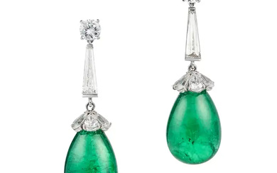 TIFFANY & CO., A PAIR OF EMERALD AND DIAMOND DROP ...