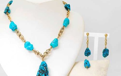 TURQUOISE AND GOLD PARURE, ca. 1970.
