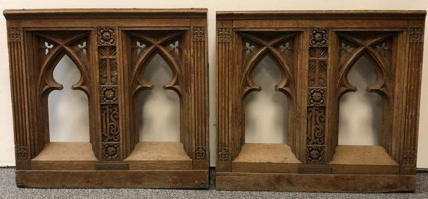 TWO ANTIQUE CARVED WOOD PANELS, GOTHIC ARCHES
