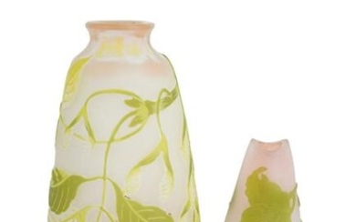 TWO GALLE FLORAL CAMEO GLASS VASES