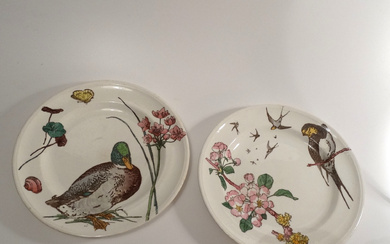 TWO MINTON PORCELAIN PLATES, HANDPAINTED WITH NATURAL DECOR, around 1880.
