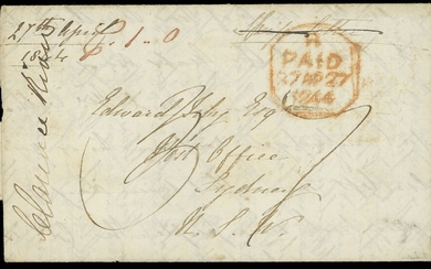 The Toulmin Packet Service U.K. to Australia Voyage 4 1844 (25 Apr.) entire letter from Northam...