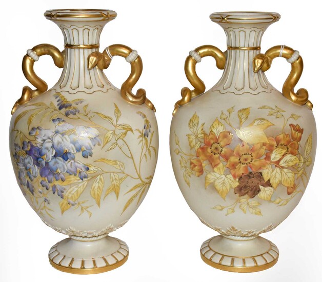 Two large Royal Worcester Blush Ivory vases with fluted...