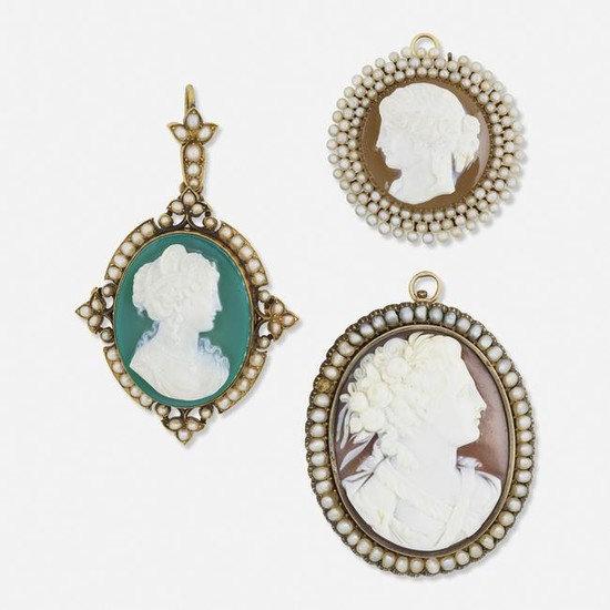 Three Antique cameo brooches