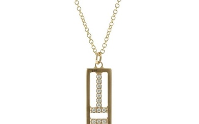 Tiffany T TWO open vertical bar necklace 18k gold K18 pink diamond ladies TIFFANY&Co.
