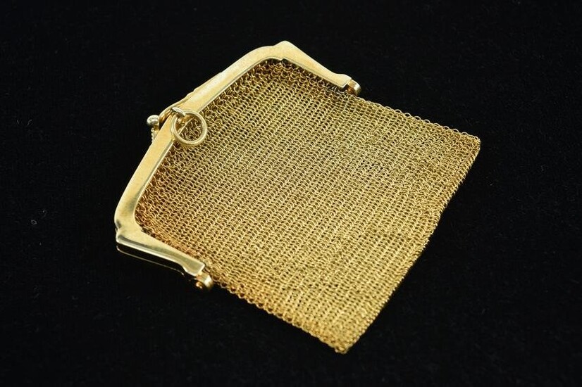 Tiffany & Co. 14K yellow gold mesh coin purse. Stamped